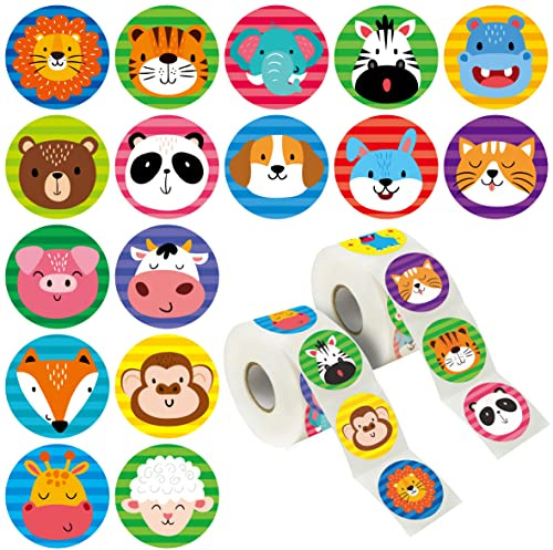 600 Stück runde Aufkleber mit Tier gesichtern, Entzückende Anreiz Geschenke für Kinder, Lehrer belohnung, Motivierend Etiketten in 16 Designs (3,8 cm Durchmesser)