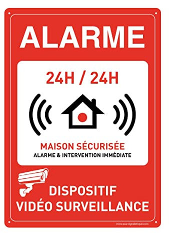 AUA SIGNALETIQUE - Panneau Prépercé (4 Trous) avec Angles arrondis - PVC Rigide 1.5 mm - (150x210 mm, Alarme Dispositif Vidéo Surveillance)