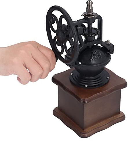 Manuelle Kaffeemühle Antike Hölzerne Hand Kurbelmühle mit Mahlgrad Einstellung Auffang Schublade Walzenmühlen Tragbare Reisemühle Gusseisen Handkurbel Kaffeemühle für Zuhause, Büro Reisen Office