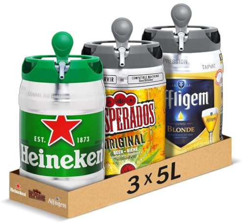Heineken, Desperados Original, Affligem - Pack de 3 Fûts 5L - Bières Blondes - Compatible Tireuse BeerTender, Utilisable sans Machine à Bière, Bières à Domicile