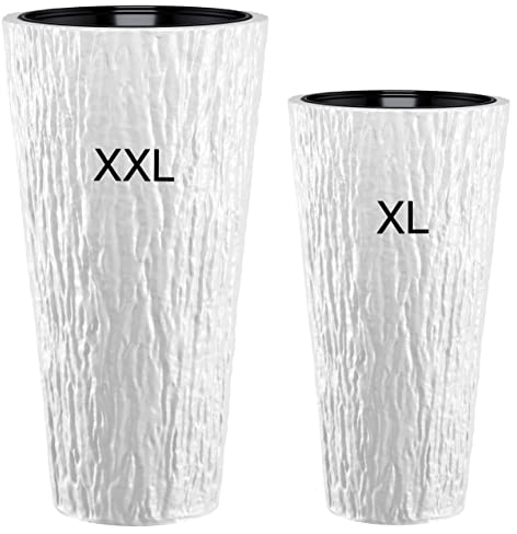 MELTOM Blumenkübel Blumentopf Rund Slim Hoch 3D Effekt Dekorativ Pflanzkübel mit Herausnehmbaren Einsatz SET2: XXL+XL Weiß