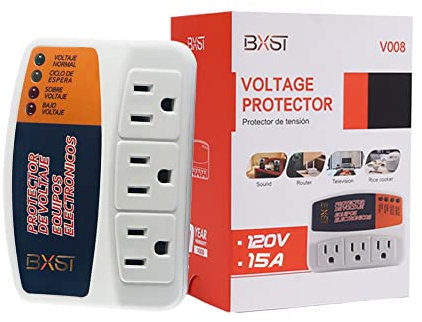 BXST Three Outlet Plug in Voltage Protector for Home Protects Against High and Low Voltage Surge Protector for Refrigerator/TV/PC 120V 1800W (1 Pack)…