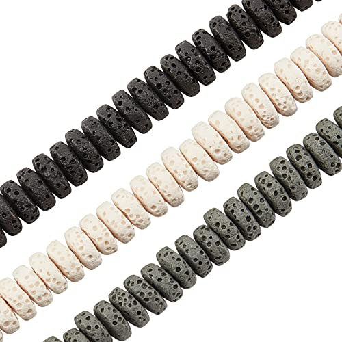 OLYCRAFT 177 Stück Natürliche Lava Perlen 3 Farben Flache Runde Chakra Perlen Edelstein Lose Perlen Abstandshalter Perlen Für Halsketten Armband Ohrringe Schmuck Herstellung