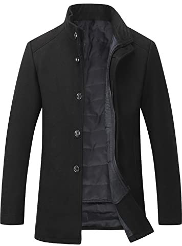 YOUTHUP Mens Wool Coat with Gilet Winter Thick Trench Coat Casual Outdoor Warm Peacoat, Black, M