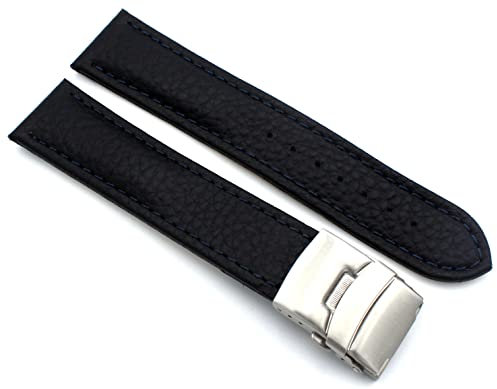 Sulla 24mm Uhrenband Genuine Leder Armband mit Faltschließe aus Edelstahl dunkel blau