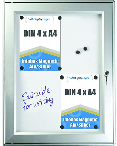 DisplayLager - Magnetischer Schaukasten m. Verschluss, für Whiteboard Marker geeignet, inkl. Magnete, Aufhängeprofil, Befestigungsmaterial, Schlüsselsatz (4 x A4)