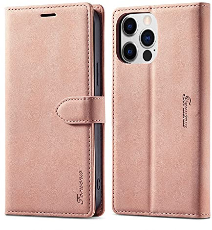LOLFZ Wallet Case for iPhone 14 Pro Max, Premium Leather Case Card Holder Kickstand Magnetic Closure Flip Case Cover for iPhone 14 Pro Max - Rose Gold