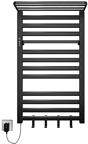 SKYLYZH Handtuchheizkörper 550x900mm Elektrischer Handtuchwärmer Badheizkörper Elektrisch Energieeffizient Intelligenter Konstanttemperatur Handtuchheizer Handtuchtrockner Wandmontage-Black Left