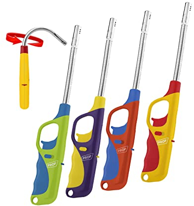 4 Encendedores de Cocina con Gas Precargado, Cuello Flexible Extendido, para Velas, Estufas de Gas, Camping Barbacoa 4 Uds