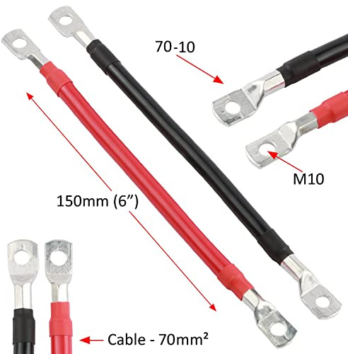 70mm² 485A Copper Battery Lead Power Strap Earth Bond Lead Cable M10 Positive/Negative