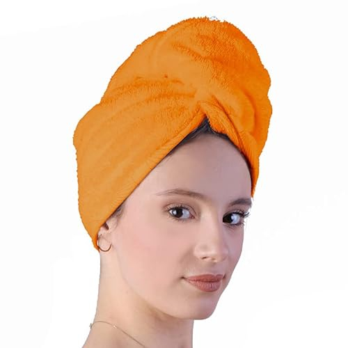 LLAMAXY Handtuch aus 100 % reiner Bio-Baumwolle, schnell trocknend, Turban-Wickel für Erwachsene und Kinder, 1 Packung, Orange