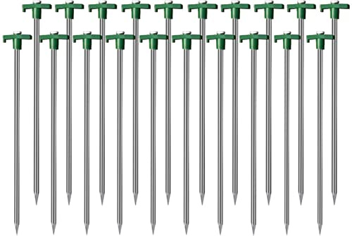 Cheardia 20 Pack Tent Stakes Heavy Duty, 9.75 Inch Yard Stakes Non-Rust Metal Tent Pegs Ground Stakes Tent Spikes for Camping Patio, Garden, Canopies, Grassland, Outdoor,Green