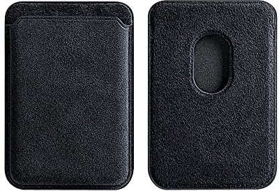 AKANTRA Alcantara Magnetische Brieftasche, kompatibel mit Apple iPhone 15/14/13/12 Serie, handgefertigtes Kartenfach aus synthetischem Wildleder, unterstützt Magsafe (Schwarz)