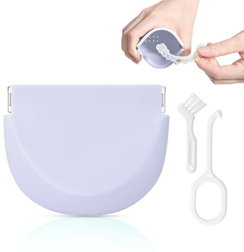Etui Pour Appareils Dentaires,Trous d'échappement Boite de Protection pour Appareils Orthodontiques, Portable Appareils Dentaires Sportifs,Livré avec Cueilleur et Brosse de Nettoyage (Violet)