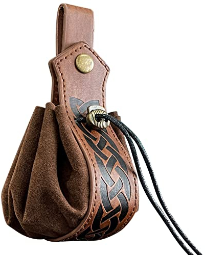 Viking Kunstleder Hüfttasche Mittelalter Kordelzug Münzbörse Vintage Tragbare Gürteltasche Damen Herren Renaissance Zubehör LARP Faire Cosplay Kostüm Bauchtasche (B)
