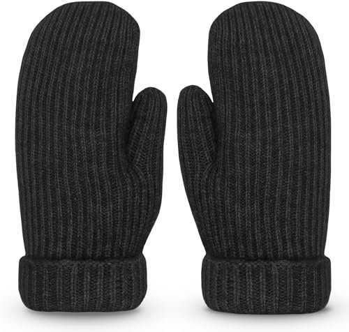 Whiteleopard Herren Damen Winterhandschuhe Warmfutter Elastische Manschette - Strick Dehnbar Kaltes Wetter Warme Strick Dicke Handschuhe Fäustlinge, Schwarz, X-Large