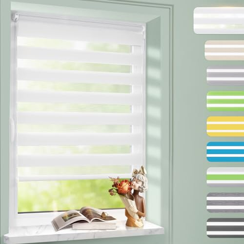 Homland Doppelrollo Klemmfix ohne Bohren B80 x H120 cm(Stoffbreite 75cm) Weiß, Duo Rollo, Rollo Klemmrollos lichtdurchlässig & verdunkelnd, Verstellbar Fensterrollo Sonnenschutz