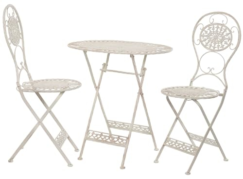 Moritz Bistro Set Tisch oval + 2 Stühle weiß antik 3-teilig Sitzgruppe Balkonmöbel Gartendeko Set Bistrotisch Bistrostühle aus Gusseisen