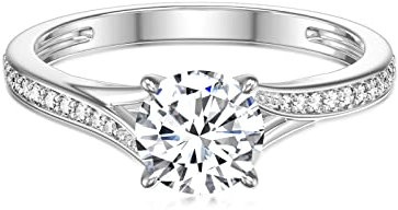 SISGEM Women's Engagement Ring, 1ct Moissanite Solitaire Engagement Ring, S925 Sterling Silver Moissanite Wedding Ring with Platinum Plated, for Her Ladies Engagement Wedding (Size O)