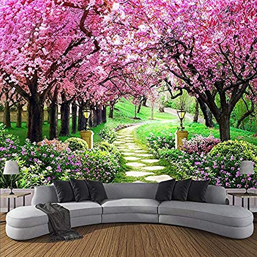 Rosa Rose Fototapete, 3D Rosa Kirschbaum Poster Abziehen Und Aufkleben, Selbstklebende Tapete, Entfernbarer Aufkleber, Heimdekoration, Tv-Hintergrund, Große Kunst, Wandmalerei, Wandposter, Wandkunst