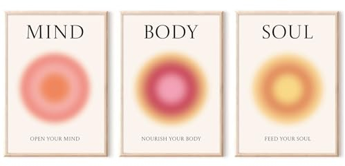 DOUMIYI Wall Art Poster Aura Mind Body Soul, für Zimmer, ästhetisches, minimalistisches, positives Zitat, Leinwanddruck, Heimdekoration, für Yoga, Studio, Schlafzimmer, Wohnzimmer, Büro, 30,5 x 40,6