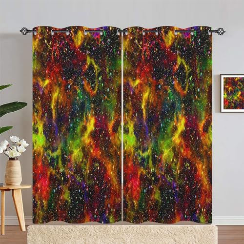 ANHOPE Bunte Weltraum Galaxie Nebel Blickdichte Gardinen mit Ösen Thermo Vorhänge Blackout Curtain Kinder Jungen Mädchen Verdunklungsvorhänge Wohnzimmer Schlafzimmer Vorhang 2er Set H 214 x B 117 cm