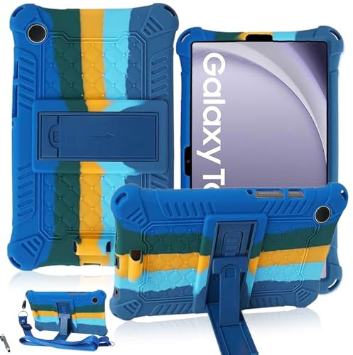 ATOOZ Kids Case for Samsung Galaxy Tab A11/A9 8.7 Inch 2023 2025 (SM-X135G/X110/X115/X117),Samsung A9/A11 Tablet Case with Stylus Pen & Shoulder Straps (Colorful Blue)