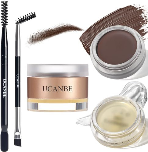 UCANBE Wasserfestes Augenbrauengel + Augenbrauenwachs 2-in-1 Make-up Set mit 2 Verstellbaren Zwillingsbürsten, Langanhaltend (01 Augenbrauengel/Braune Augenbrauenpaste)