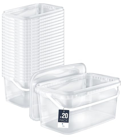 BenBow Rechteckiger Eimer mit Deckel 20x 5l transparent - lebensmittelecht, stapelbare Kunststoffbox mit Henkel - luftdicht, auslaufsicher, geruchsneutral, ideal für Haushalt und Gewerbe - leer