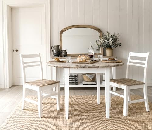 Statement Furniture Florence Round Extending Dining Table with Center Leaf | 92cm Diameter, 5 Colour Options | Wooden Kitchen Table with Acacia Wood Top (white)