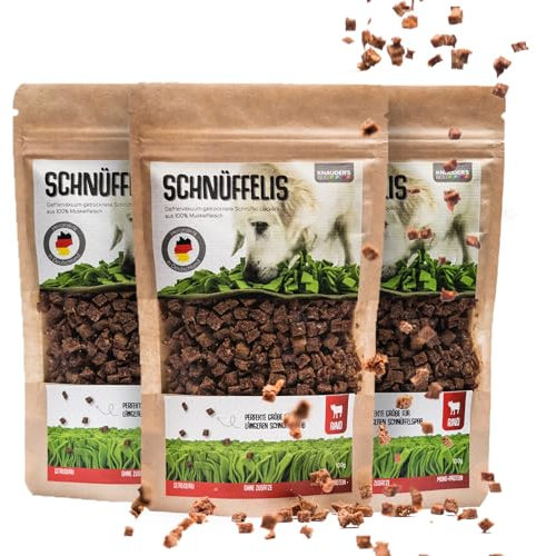 KNAUDER'S Best - Hundeleckerli Schnüffelis - 3X 100g RIND Snacks - Hunde Leckerlis aus 100% Muskelfleisch - Hundeleckerli getreidefrei & ohne chemische Zusatzstoffe - Leckereien für Hunde