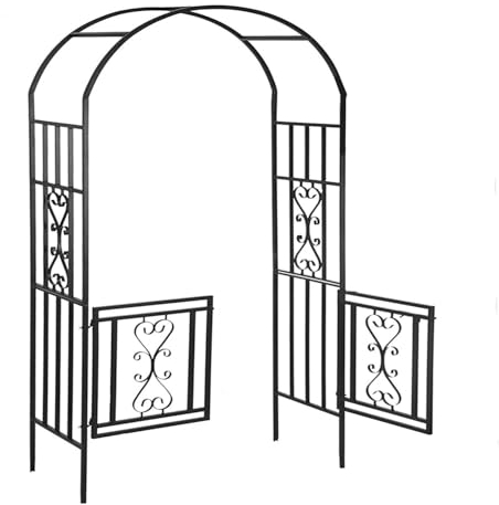 Arco De Jardín con Puerta I Enrejado con Puerta para Plantas De Escalada I Arco para Flores con Puerta En Diseño Clasico I Cenador De Jardín Fiesta De Bodas Decoracion(Black)