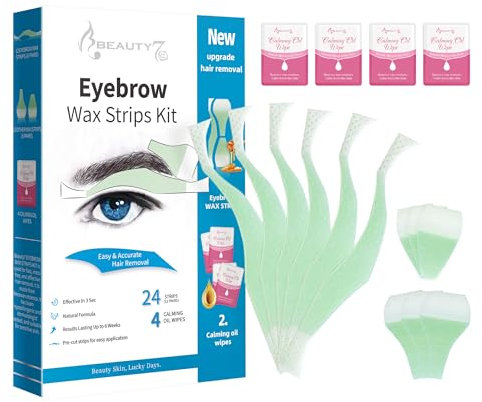 Beauty7 Augenbrauen Wachsstreifen Fit Wax Strips vorgeschnitten augenbrauen wachs 24stk augenbrauen wax streifen mit 4stk Reiniger Öl Tücher enthaarungsstreifen persian wax strips Männer