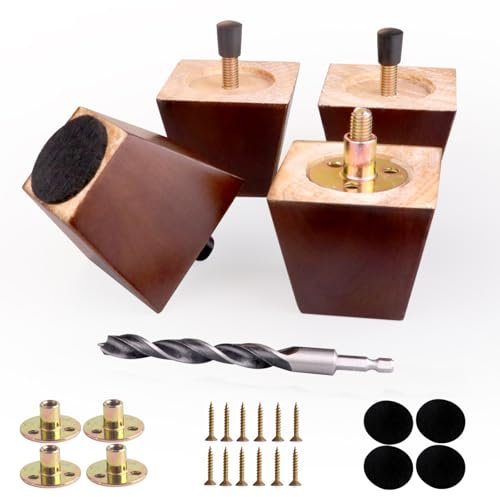 Xlroaafs Small Square Wood Legs for Furniture 2 inches,Short Wooden Couch & Sofa Legs Replacement Set of 4,Mini Furniture Feet for Cabinet,Ottoman, Bed Support - Walnut Finish