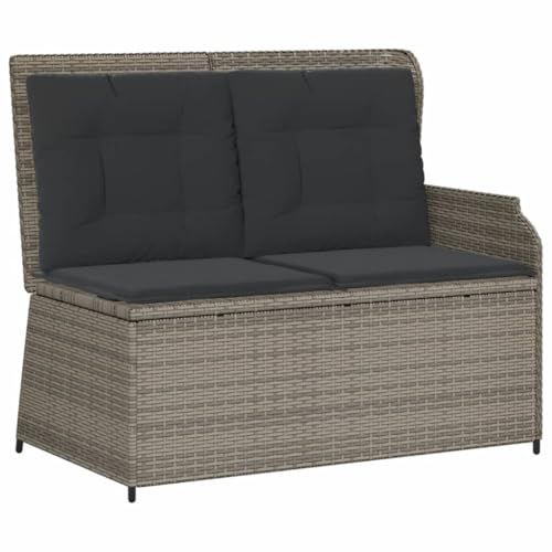 vidaXL Gartenbank, Sitzbank mit Kissen Verstellbare Rückenlehne, Bank Stahlrahmen für Garten Terrasse, Parkbank Gartenmöbel, Grau Poly Rattan
