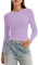 OOHOKAY Damen Langarmshirt Basic Oberteile Y2K Slim Fit Tshirt Elegant Stretch Unterziehshirt Pullover Langärm Crop Tops Streetwear(Hellviolett-L1,S)