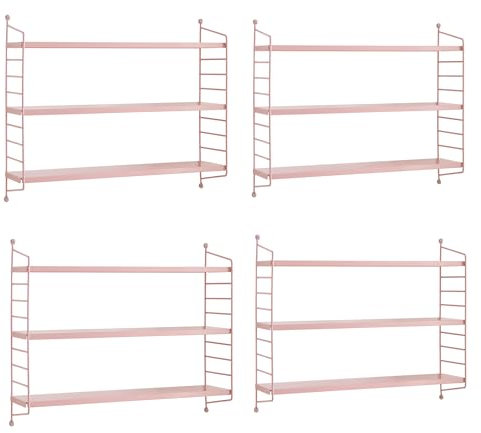 [en.casa] Modulares Wandregal Strängnäs 4er Set Metallregal Rosa Hängeregal mit 3 Regalböden Badregal Küchenwandregal Wandablage Wohnzimmer