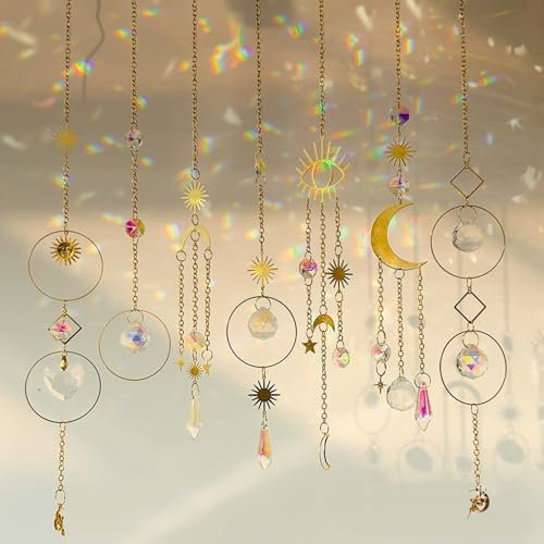 Lot de 7 attrape-soleil en cristal - Décoration de fenêtre - Arc-en-ciel - Attrape-soleil - Lune - Pour fenêtre, maison, jardin, sapin de Noël, fête, mariage