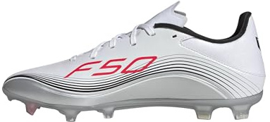 adidas Unisex Adulto F50 Messi League Firm Ground/Multi Ground Football Boots, Cloud White/Lucid Red/Silver Metallic, 43 1/3 EU
