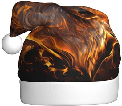 Kuilepa Weihnachtsmütze mit goldenem Flammenmuster, Wolfsdruck, Weihnachtsmannmütze, Weihnachtsmütze für Erwachsene, verdickte Weihnachtsmannmützen für Weihnachten, Neujahr, Urlaub, Partyzubehör