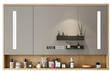 ZFGOJNBH Armoire Miroir de Anti-buée for Salle de Bain, Armoire à Pharmacie Mural 70×80CM, Éclairage LED et Intelligent Armoire de Toilette LED avec Horloge (Size : 60cm)