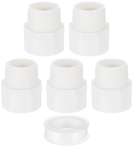 QUARKZMAN 5Pcs 50mm Adaptador Macho de PVC para Conexión de Tuberías, Conectores de Tubería de PVC de 2 Vías con Cinta Selladora (Enchufe x Rosca de Tubería Macho) (Blanco)
