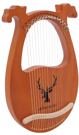 Lyre Harpe à 16 cordes - Petite harpe Lyre avec clé d'accordage, médiators et chiffons - Harpe portable en acajou massif - Pour adultes, enfants, débutants