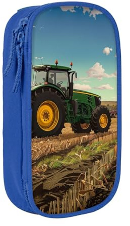 AQRJLPO Federmäppchen mit Traktor-Farm-Aufdruck, für Studenten, Jungen, Mädchen, großes Fassungsvermögen, doppellagig, Büro, Schule, Schreibwaren, Stifthalter, Schwarz, blau, Einheitsgröße