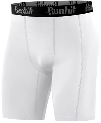 Runhit 1 oder 2 Pack Herren Kompressionsshorts - Schnelltrocknende Kompressionshose Fußball Unterziehhose Laufshorts Radlerhose Männer Atmungsaktive Tights Kurz Weiß 3XL