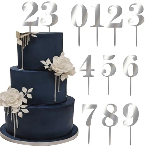 10 Stück Acryl Zahl 0-9 Cake Toppers Gespiegelt Geburtstag Tortendeko Acryl Zahlen Kuchen Deko für Baby Dusche Hochzeit Geburtstag Jahrestag Party Kuchen Dekorationen Silber