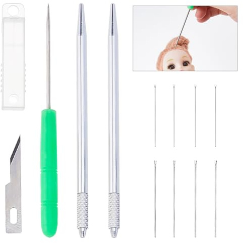 DICOSMETIC 12 Stück Puppenhaarwurzelhalter Reroot Rehair Werkzeuge Messing Stricknadel 1.5 Zoll Puppenperücke Werkzeug Zubehör Puppenzucht Haare Puppenhaare Rerooting Werkzeug