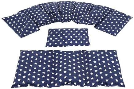 Körnerkissen STERNE 3 er Set Langes 80 x 18 cm 8 Kammer + 3 Kammer + kleines Kirschkernkissen Wärmekissen XXL Schulterkissen Nackenkissen Mikrowelle + Backofen (Blau Sterne, Raps)