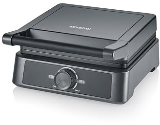 SEVERIN Waffeleisen belgische Waffel, quadratische Waffeln, Keramikbeschichtung mit PFAS-freier Beschichtung, mit Kontrollleuchte, praktische Kabelaufwicklung, 1.600 Watt, schwarz-Edelstahl, WA 2130