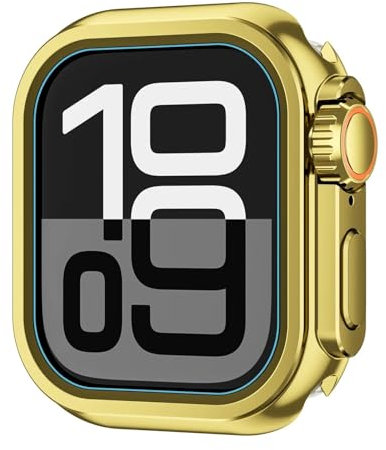 CEKGDB Funda de protección de Metal para Apple Watch 46mm 45mm 44mm funda protectora de marco para iWatch Series 10 9 8 7 6 5 SE cambiar a Ultra 2 49mm(Bright Gold,45mm)